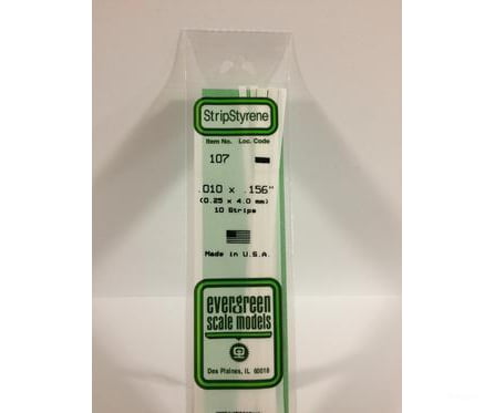 Evergreen 107 Dimensional Strips .010X.156 (10/Pk) Scratch Building Supplies