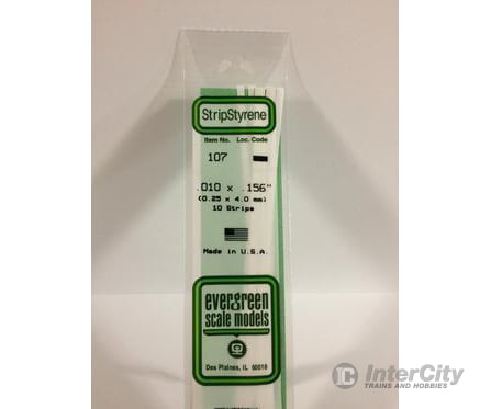 Evergreen 107 Dimensional Strips .010X.156 (10/Pk) Scratch Building Supplies