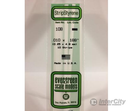 Evergreen 108 Dimensional Strips .010X.188 (10/Pk) Scratch Building Supplies
