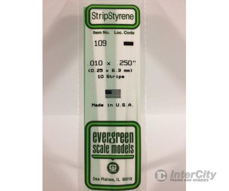 Evergreen 109 Dimensional Strips .010X.250 (10/Pk) Scratch Building Supplies
