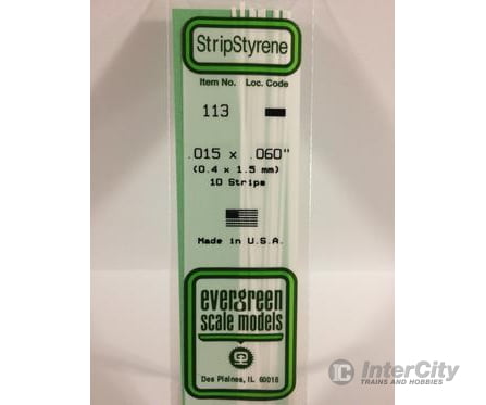 Evergreen 113 Dimensional Strips .015X.060 (10/Pk) Scratch Building Supplies