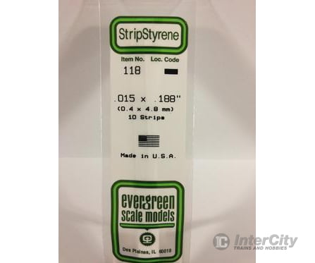 Evergreen 118 Dimensional Strips .015X.188 (10/Pk) Scratch Building Supplies