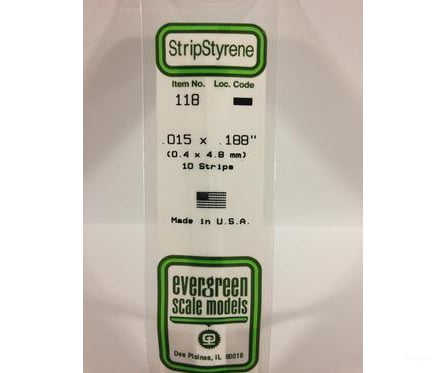 Evergreen 118 Dimensional Strips .015X.188 (10/Pk) Scratch Building Supplies