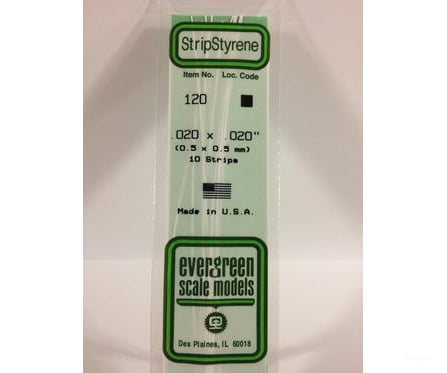 Evergreen 120 Dimensional Strips .020X.020 (10/Pk) Scratch Building Supplies