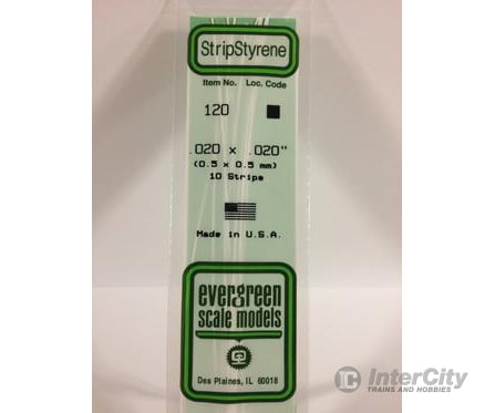 Evergreen 120 Dimensional Strips .020X.020 (10/Pk) Scratch Building Supplies