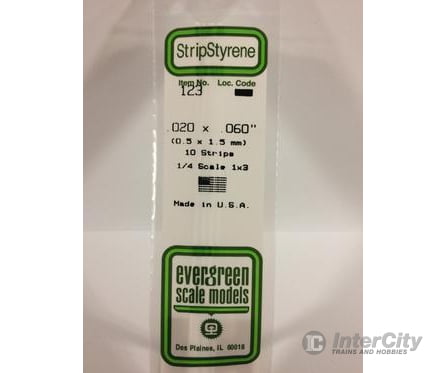Evergreen 123 Dimensional Strips .020X.060 (10/Pk) Scratch Building Supplies