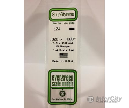 Evergreen 124 Dimensional Strips .020X.080 (10/Pk) Scratch Building Supplies