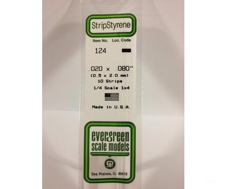 Evergreen 124 Dimensional Strips .020X.080 (10/Pk) Scratch Building Supplies
