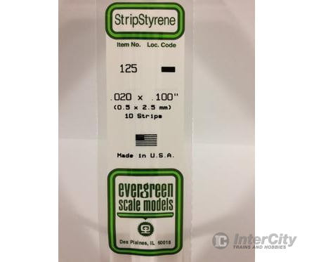Evergreen 125 Dimensional Strips .020X.100 (10/Pk) Scratch Building Supplies