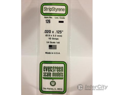 Evergreen 126 Dimensional Strips .020X.125 (10/Pk) Scratch Building Supplies