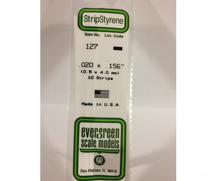 Evergreen 127 Dimensional Strips .020X.156 (10/Pk) Scratch Building Supplies