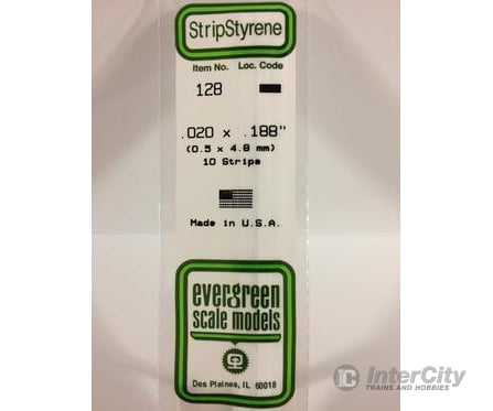 Evergreen 128 Dimensional Strips .020X.188 (10/Pk) Scratch Building Supplies
