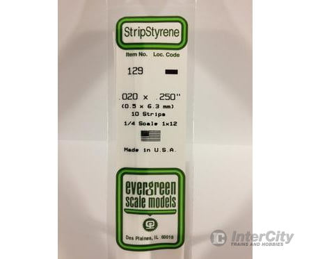 Evergreen 129 Dimensional Strips .020X.250 (10/Pk) Scratch Building Supplies