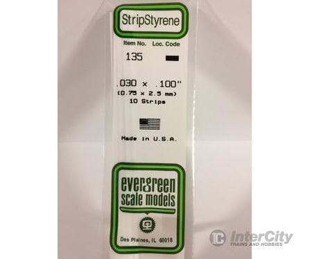 Evergreen 135 Dimensional Strips .030X.100 (10/Pk) Scratch Building Supplies