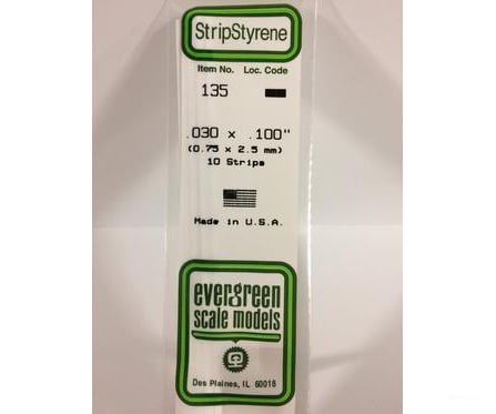 Evergreen 135 Dimensional Strips .030X.100 (10/Pk) Scratch Building Supplies