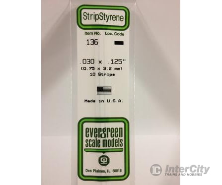 Evergreen 136 Dimensional Strips .030X.125 (10/Pk) Scratch Building Supplies