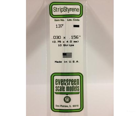 Evergreen 137 Dimensional Strips .030X.156 (10/Pk) Scratch Building Supplies