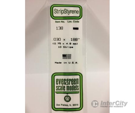 Evergreen 138 Dimensional Strips .030X.188 (10/Pk) Scratch Building Supplies