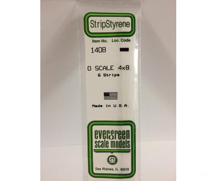 Evergreen 1408 O Strips-4X8 (6/Pk) Scratch Building Supplies