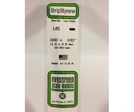 Evergreen 145 Dimensional Strips .040X.100 (10/Pk) Scratch Building Supplies