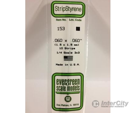 Evergreen 153 Dimensional Strips .060X.060 (10/Pk) Scratch Building Supplies
