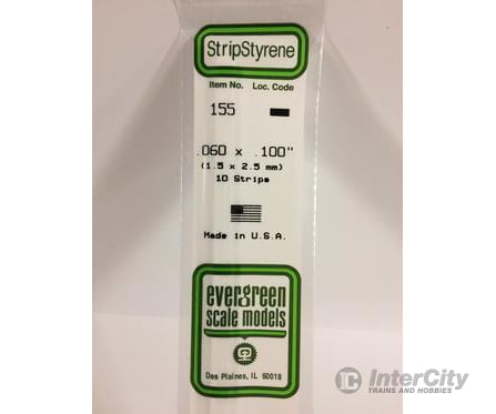 Evergreen 155 Dimensional Strips .060X.100 (10/Pk) Scratch Building Supplies
