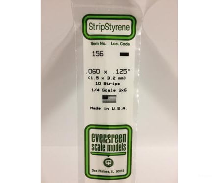 Evergreen 156 Dimensional Strips .060X.125 (10/Pk) Scratch Building Supplies