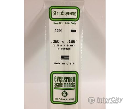 Evergreen 158 Dimensional Strips .060X.188 (9/Pk) Scratch Building Supplies