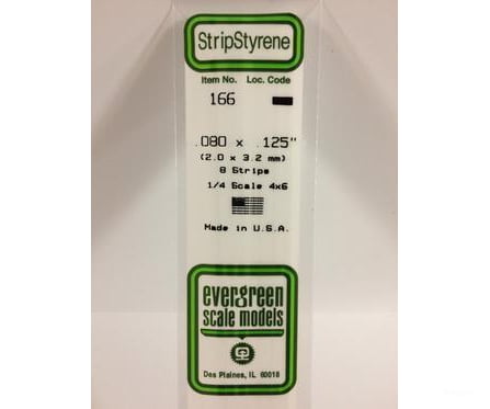 Evergreen 166 Dimensional Strips .080X.125 (8/Pk) Scratch Building Supplies