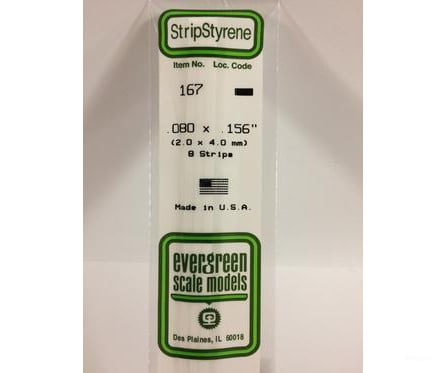 Evergreen 167 Dimensional Strips .080X.156 (8/Pk) Scratch Building Supplies