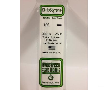 Evergreen 169 Dimensional Strips .080X.250 (7/Pk) Scratch Building Supplies