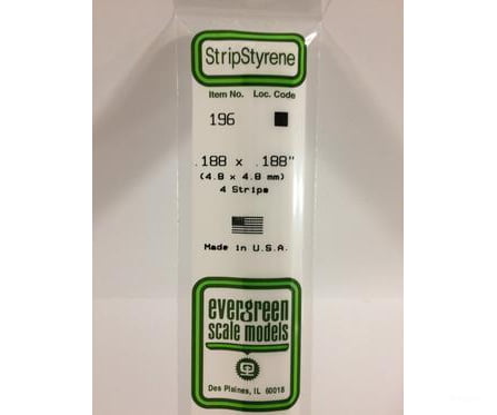 Evergreen 196 Dimensional Strips .188X.188 (4/Pk) Scratch Building Supplies
