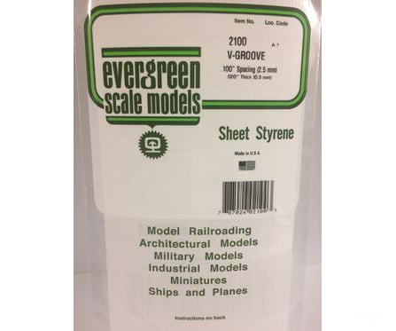Evergreen 2100 .020 Siding-V Groove .100 Spacing Scratch Building Supplies