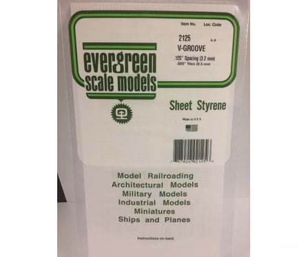 Evergreen 2125 .020 Siding-V Groove .125 Spacing Scratch Building Supplies