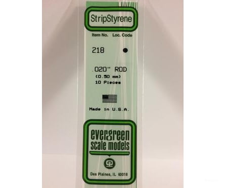Evergreen 218 Rod-.020 (10/Pk) Scratch Building Supplies