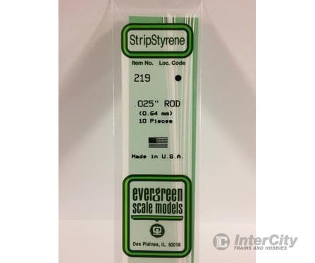 Evergreen 219 Rod-.025 (10/Pk) Scratch Building Supplies