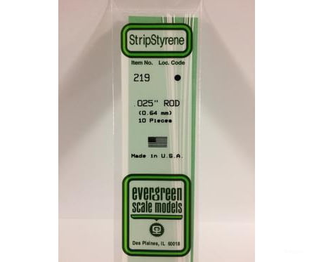 Evergreen 219 Rod-.025 (10/Pk) Scratch Building Supplies