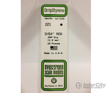 Evergreen 221 Rod-.047 (10/Pk) Scratch Building Supplies