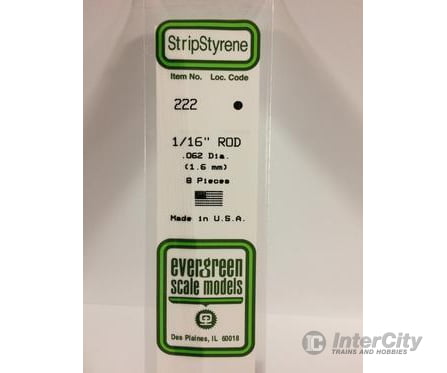 Evergreen 222 Rod-.062 (8/Pk) Scratch Building Supplies