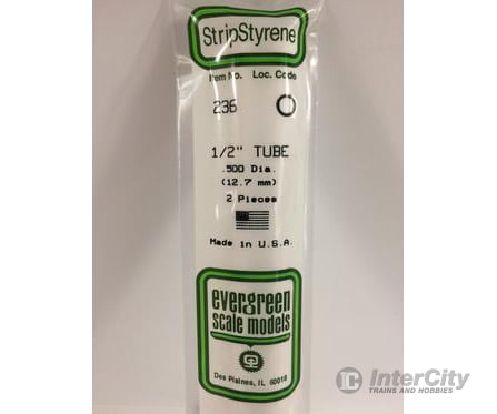 Evergreen 236 Tube-.500 (2/Pk) Scratch Building Supplies