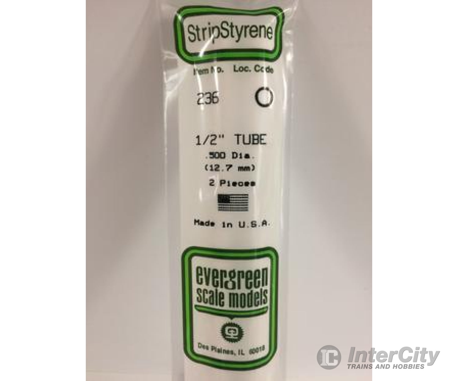 Evergreen 236 Tube-.500 (2/Pk) Scratch Building Supplies