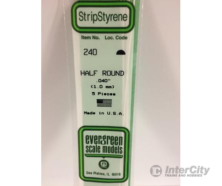 Evergreen 240 Half Round-.040 (5/Pk) Scratch Building Supplies