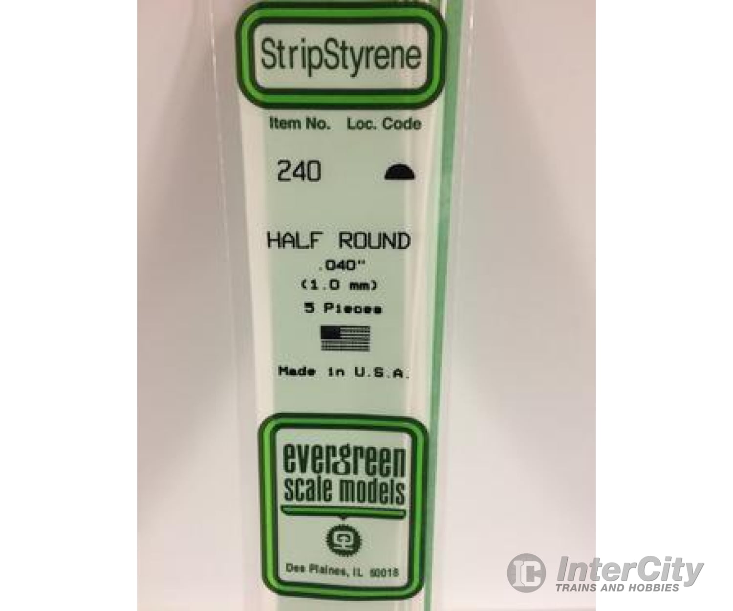 Evergreen 240 Half Round-.040 (5/Pk) Scratch Building Supplies