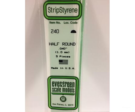 Evergreen 240 Half Round-.040 (5/Pk) Scratch Building Supplies