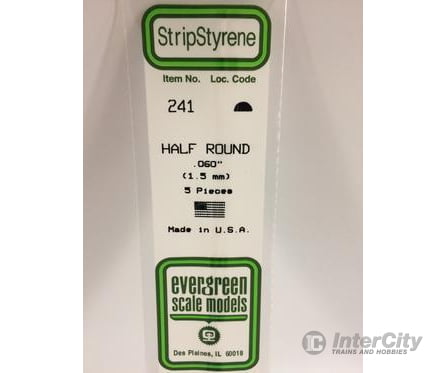 Evergreen 241 Half Round-.060 (5/Pk) Scratch Building Supplies