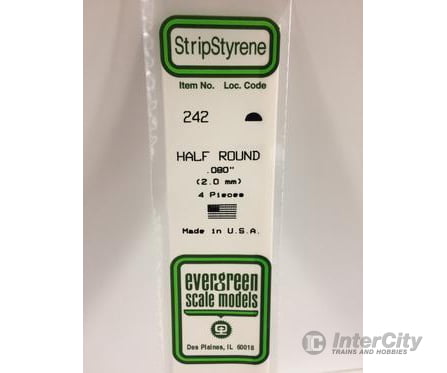 Evergreen 242 Half Round-.080 (4/Pk) Scratch Building Supplies