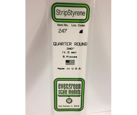 Evergreen 247 Quarter Round-.040 (5/Pk) Scratch Building Supplies