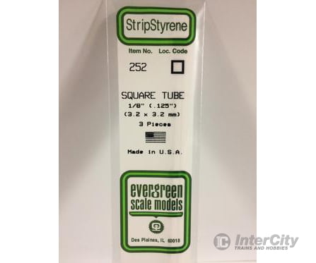 Evergreen 252 Square Tube-.125 (3/Pk) Scratch Building Supplies