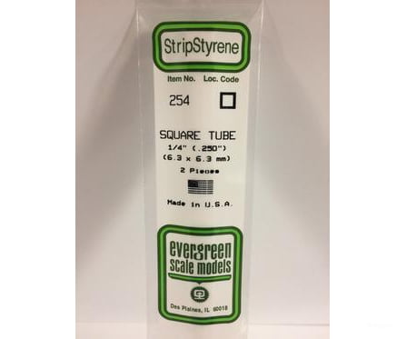 Evergreen 254 Square Tube-.250 (2/Pk) Scratch Building Supplies