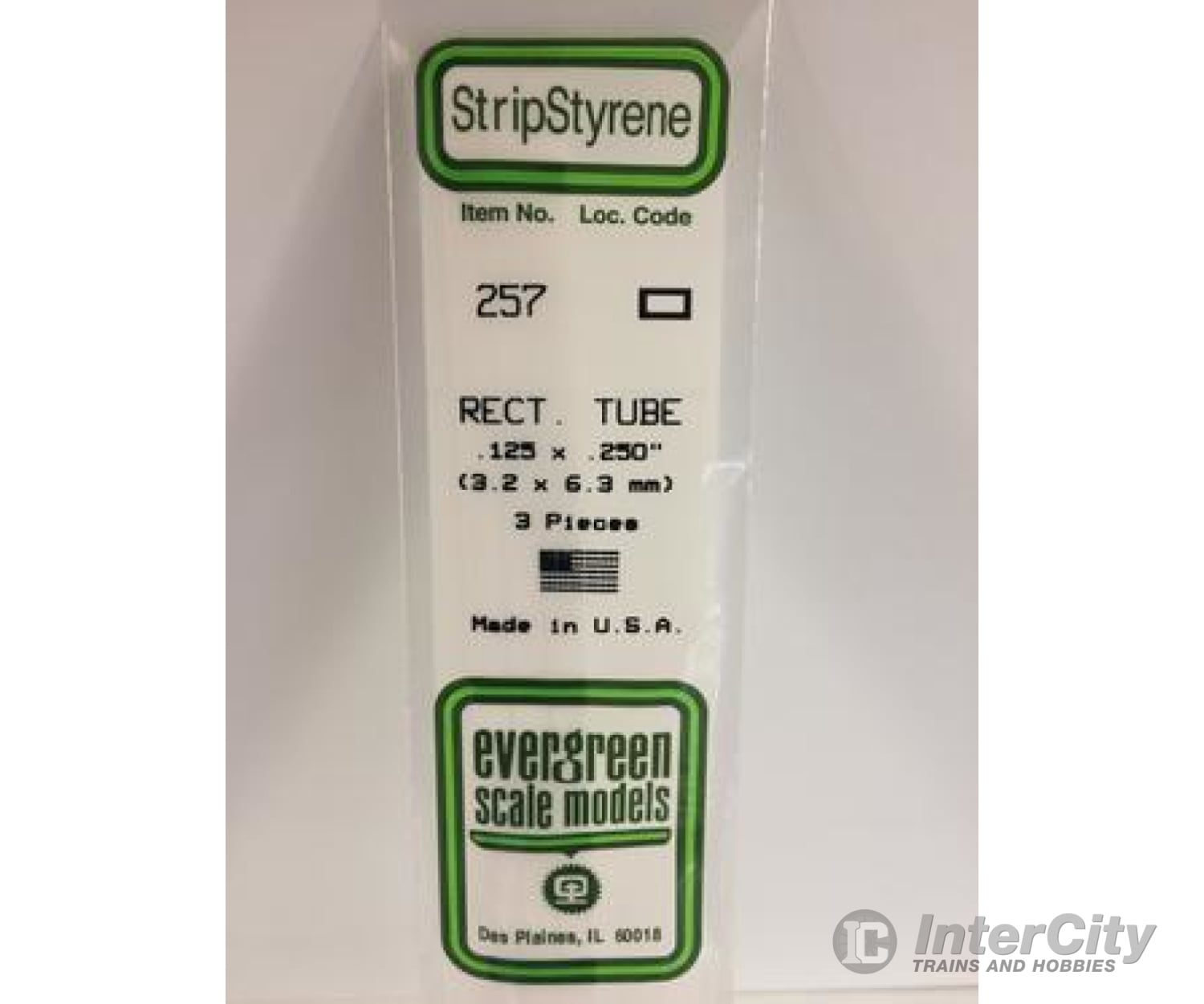 Evergreen 257 Rectangular Tube- .125X.250 (3/Pk) Scratch Building Supplies